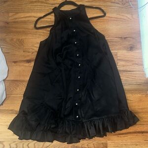 Adam Selman black mini dress with ruffle and silver button detail